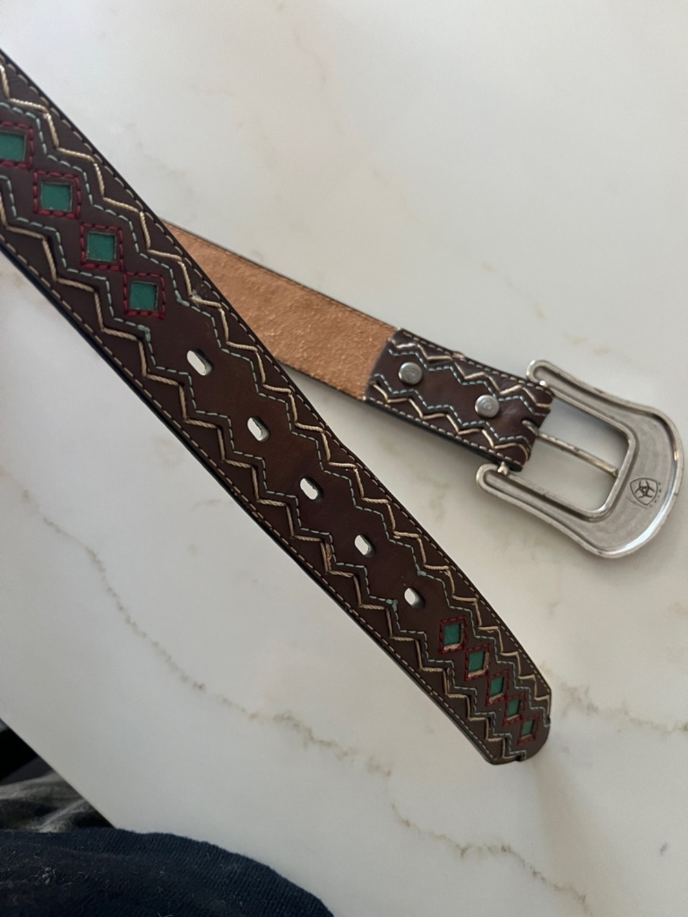 Ariat Western Tooled Leather Belt with Turquoise - Picture 6 of 6